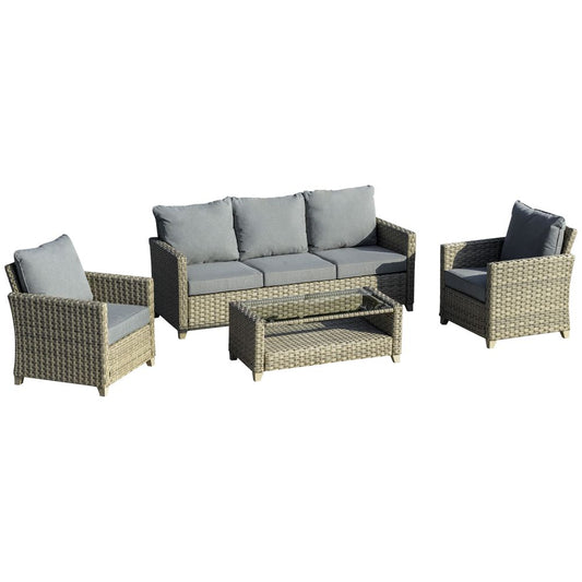 4 PCS Patio PE Rattan Sofa Set, Outdoor Conversation Furniture Set S0671149189