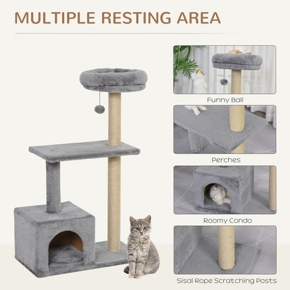 Cat Tree w/ Sisal-Covered Scratching Posts Condo Grey 60L X 33.5W X 96H cm S0671071015