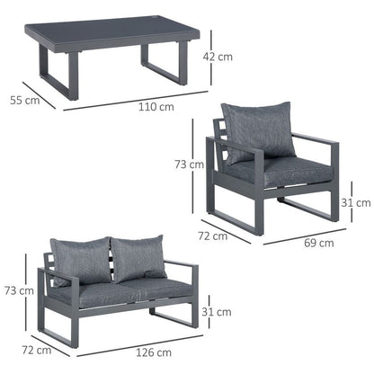 4 Piece Aluminium Outdoor Furniture Set w/ Table & Olefin Cushion Cover S0671149128