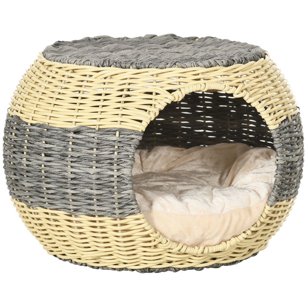 PawHut Wicker Cat House, Rattan Raised Cat Bed w/ Soft Cushion, 40 x 30cm S0671129928