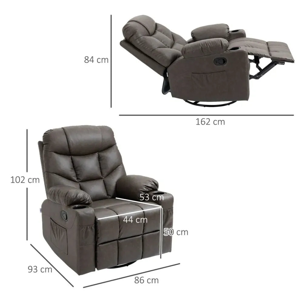 PU Leather Manual Recliner Chair, Recliner Armchair for Living Room, Brown S0671102934