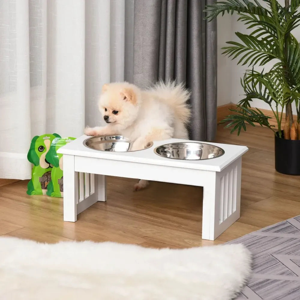 Pet Feeder Raised Elevated Stainless Steel Bowls Stand Food Water White Samll S0671097264