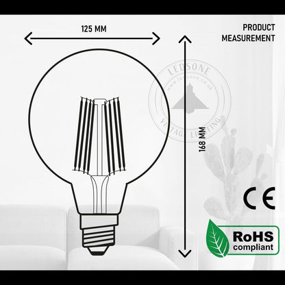 G125 E27 8W Edison Style LED filament Globe shape Retro Vintage Amber light bulb S0671114240