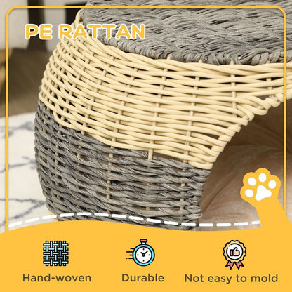 PawHut Wicker Cat House, Rattan Raised Cat Bed w/ Soft Cushion, 40 x 30cm S0671129928