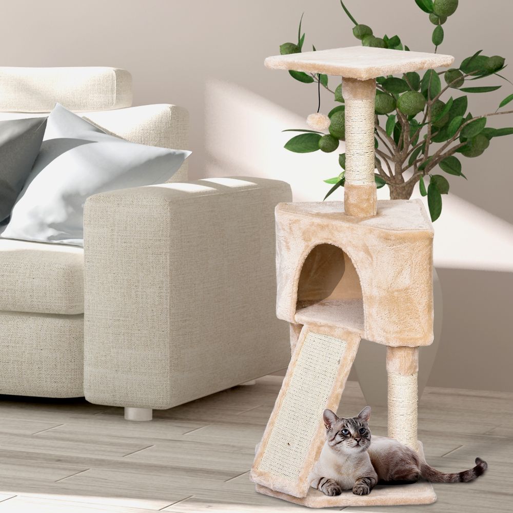 3-Level Cat Tree Sisal Scratching Posts Perch Condo and Ladder, Beige Pawhut S0671081204