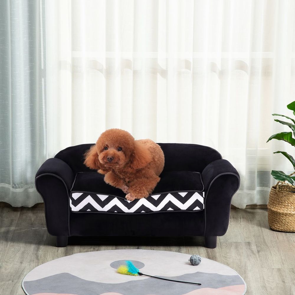 Dog Sofa Cat Couch Bed for XS Dogs w/ Removable Sponge Cushion - Black S0671217708