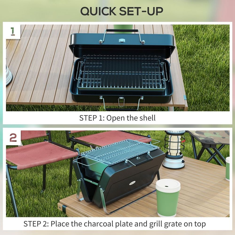 Outsunny Portable BBQ Grill with Suitcase Design for Camping Picnic Party, Black S0671433368