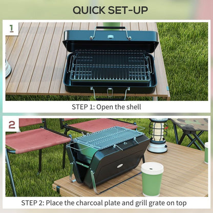 Outsunny Portable BBQ Grill with Suitcase Design for Camping Picnic Party, Black S0671433368