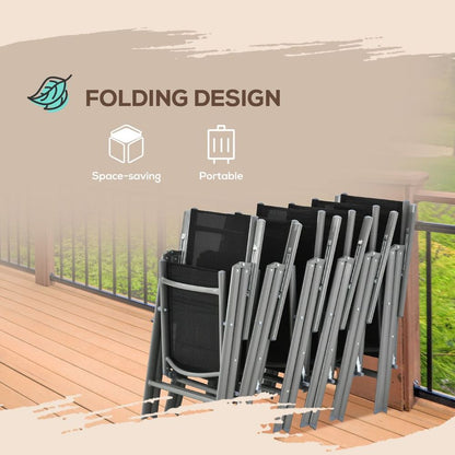 7pc Outdoor Dining Table and 6 Folding Chairs, Aluminium Patio Dining Set Black S0671114974