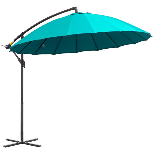 3(m) Cantilever Shanghai Parasol Crank Handle, Cross Base, Turquoise Outsunny S0671080376