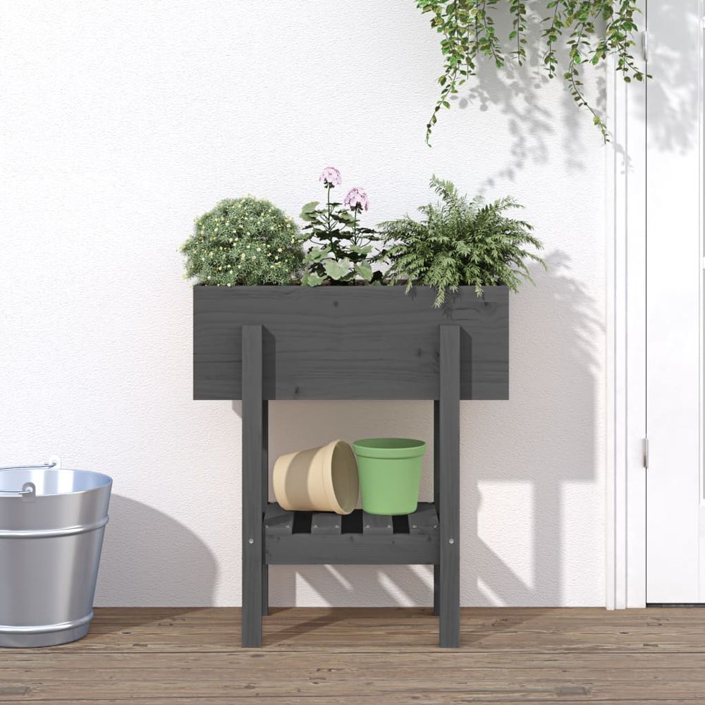 vidaXL Garden Planter Grey 62x30x69 cm Solid Wood Pine S0671358039