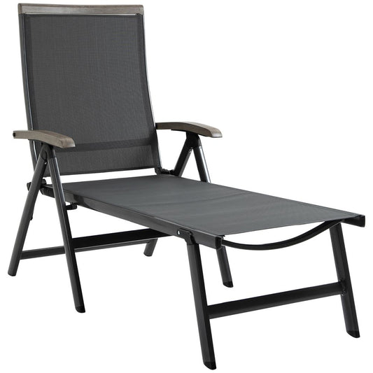 Folding Sun Lounger, Adjustable Chaise Lounge Chair Aluminium Frame Grey S0671072224