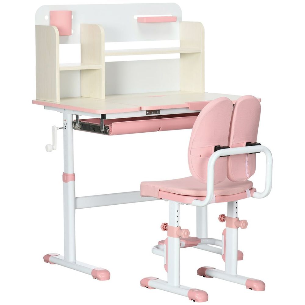 HOMCOM Kids Desk and Chair Set with Storage Shelves, Washable Cover - Pink S0671346545