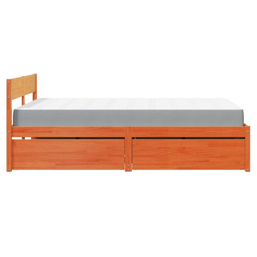 vidaXL Bed with Drawers and Mattress Wax Brown 120x200 cm Solid Wood Pine S0671489510