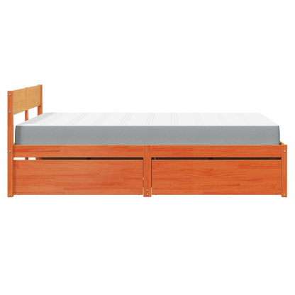 vidaXL Bed with Drawers and Mattress Wax Brown 120x200 cm Solid Wood Pine S0671489510