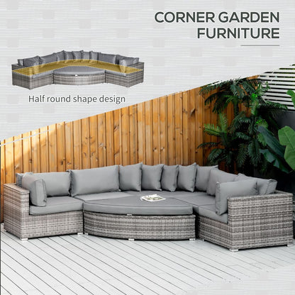 6-Seater Rattan Sofa Set Half Round w/ Cushions Grey S0671072408