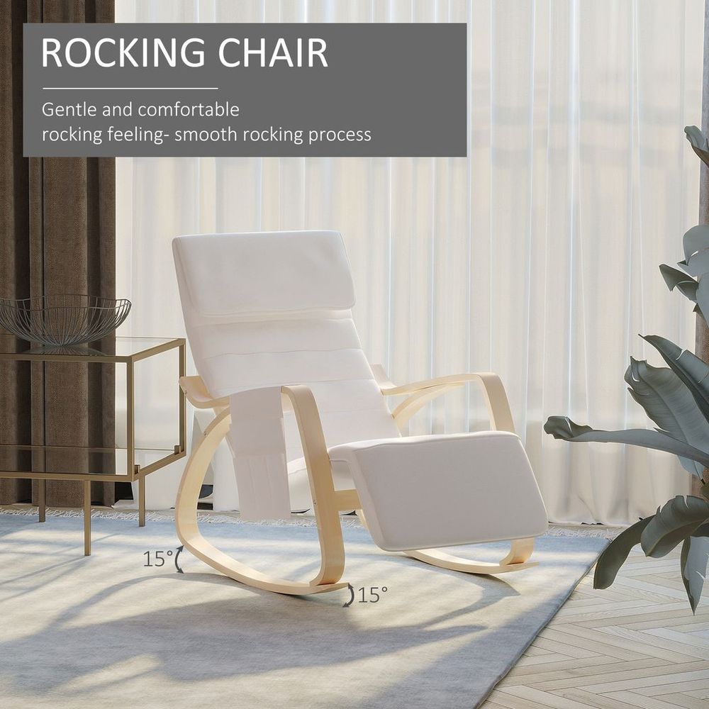 Rocking Chair Recliner Armchair with Adjustable Footrest, Cream White S0671157130