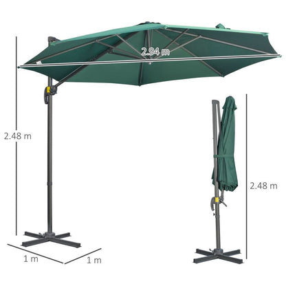 3 x 3(m) Cantilever Parasol Garden Umbrella with Cross Base Green S0671149169