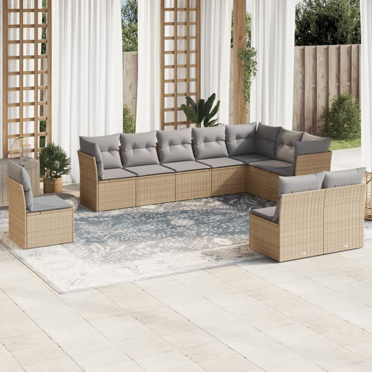 vidaXL 10 Piece Garden Sofa Set with Cushions Beige Poly Rattan S0671428844