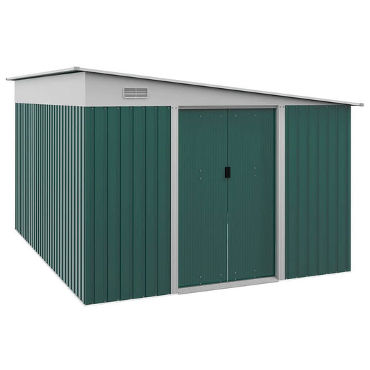 Outsunny 11.3x9.2ft Steel Garden Storage Shed w/ Sliding Doors & 2 Vents, Green S0671383546