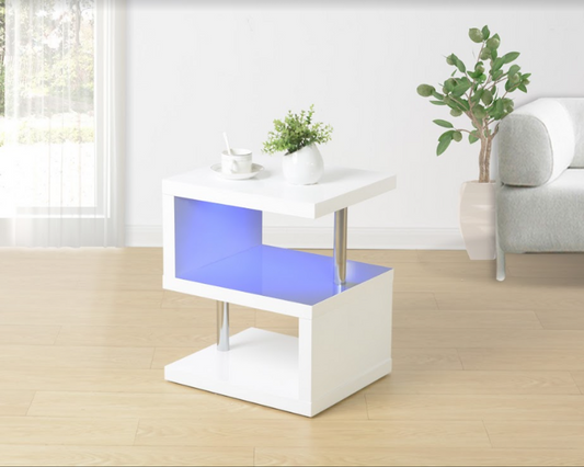 3 Layer WHITE Coffee Table with BLUE LED Light - EFFULGENCE S0671118534