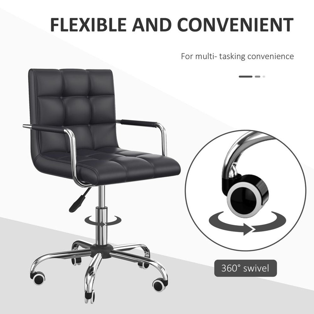 Mid Back PU Leather Home Office Chair Swivel Desk Chair with Arm, Wheel, Black S0671114497