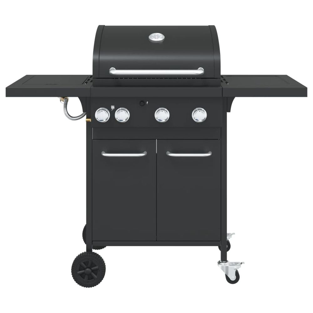 vidaXL Gas BBQ Grill with 4 Burners Black Powder-coated Steel V0671489801