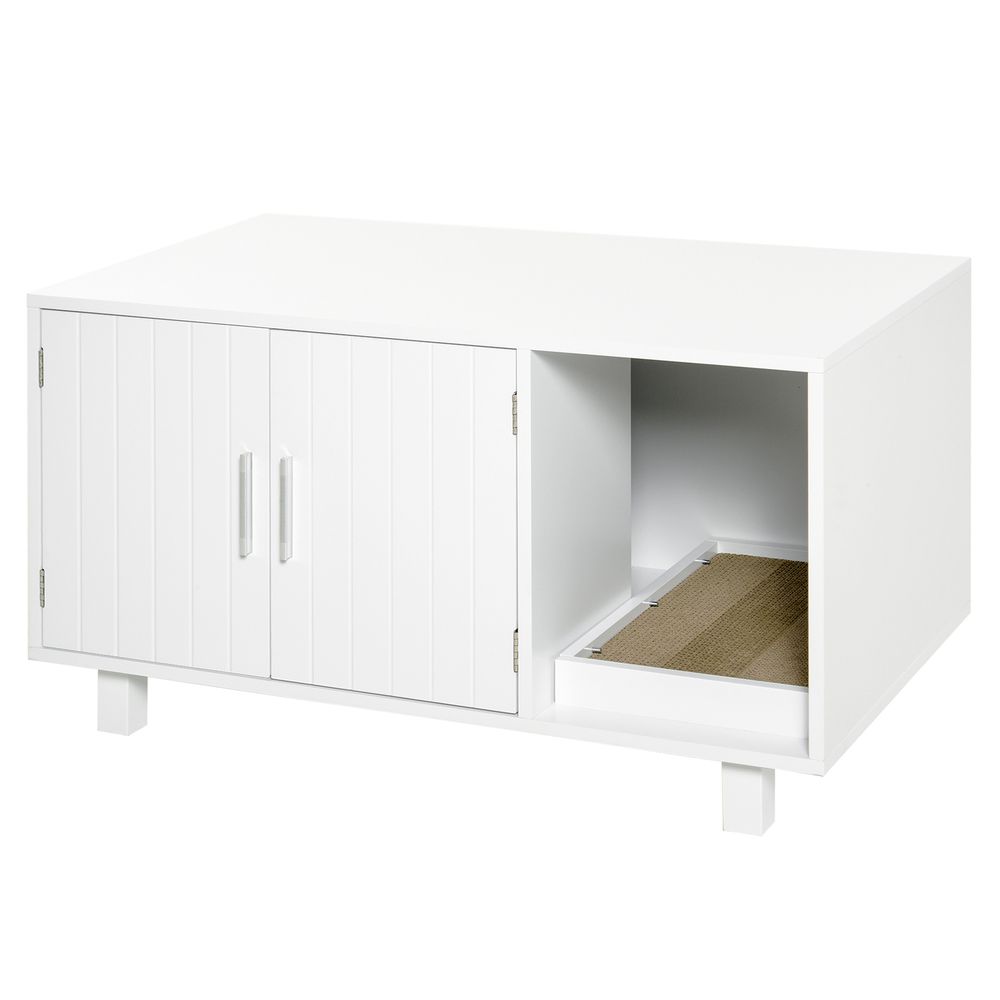 Cat Litter Box Enclosure & House w/ Nightstand/End Table Design, White Pawhut S0671081314