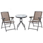 3 PCS Patio Furniture Bistro Set with Folding Chairs Tempered Glass Table Brown S0671096954