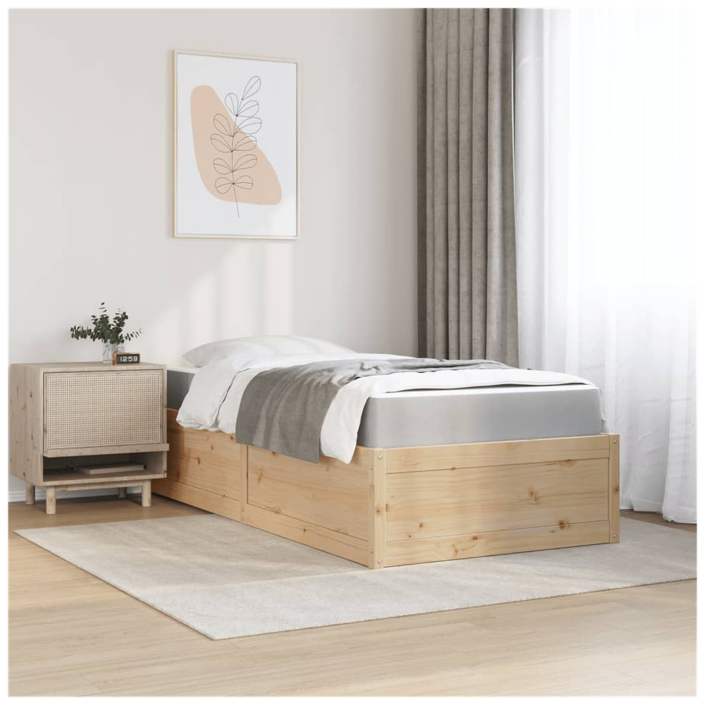 vidaXL Bed with Mattress 90x190 cm Single Solid Wood Pine S0671489493