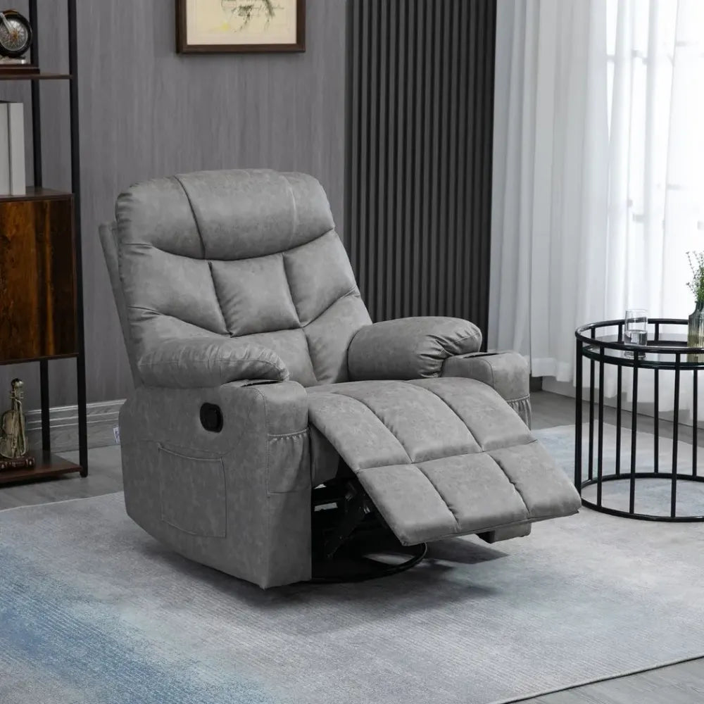 PU Leather Manual Recliner Chair Recliner Armchair Grey 360 Degreee swivel S0671102946