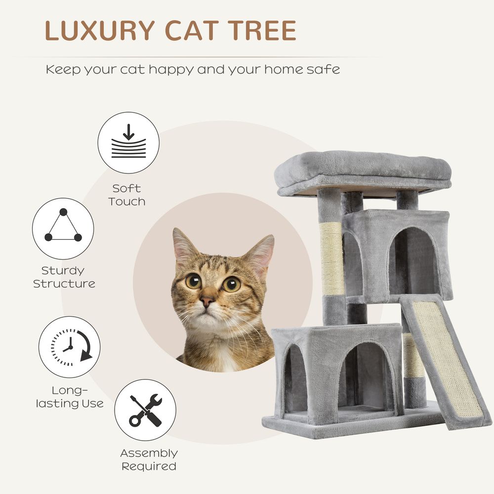 Cat Rest & Play Activity Tree w/ 2 House Cushion Perch Scratching Post Grey S0671071175