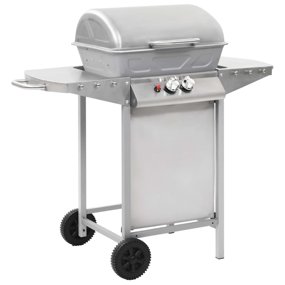 Gas BBQ Grill with 2 Cooking Zones Silver Stainless Steel S069863458