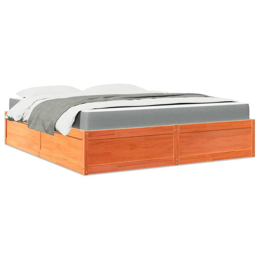 vidaXL Bed with Mattress Wax Brown 180x200 cm Super King Solid Wood Pine S0671489453