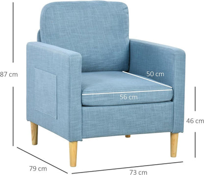 HOMCOM Modern Armchair Upholstered Accent Chair for Bedroom Home Office Blue S0671347087