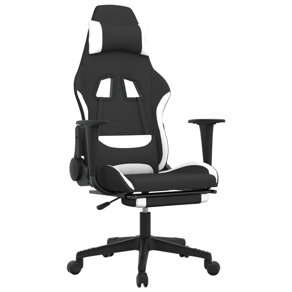 Gaming Chair with Footrest Black and White Fabric S0671170044