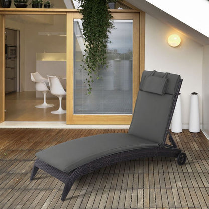 Outsunny Garden Sun Lounger Chair Cushion Reclining Relaxer Indoor Outdoor Grey S0671132994