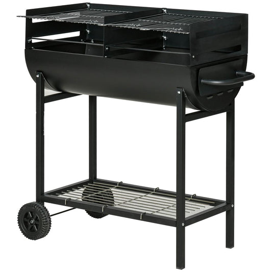 Outsunny Steel 2-Grill Charcoal BBQ w/ Wheels Black S0671072002