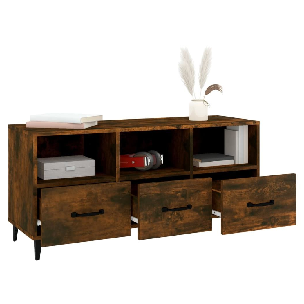 vidaXL TV Cabinet Smoked Oak 102x35x50 cm Engineered Wood S0671052401