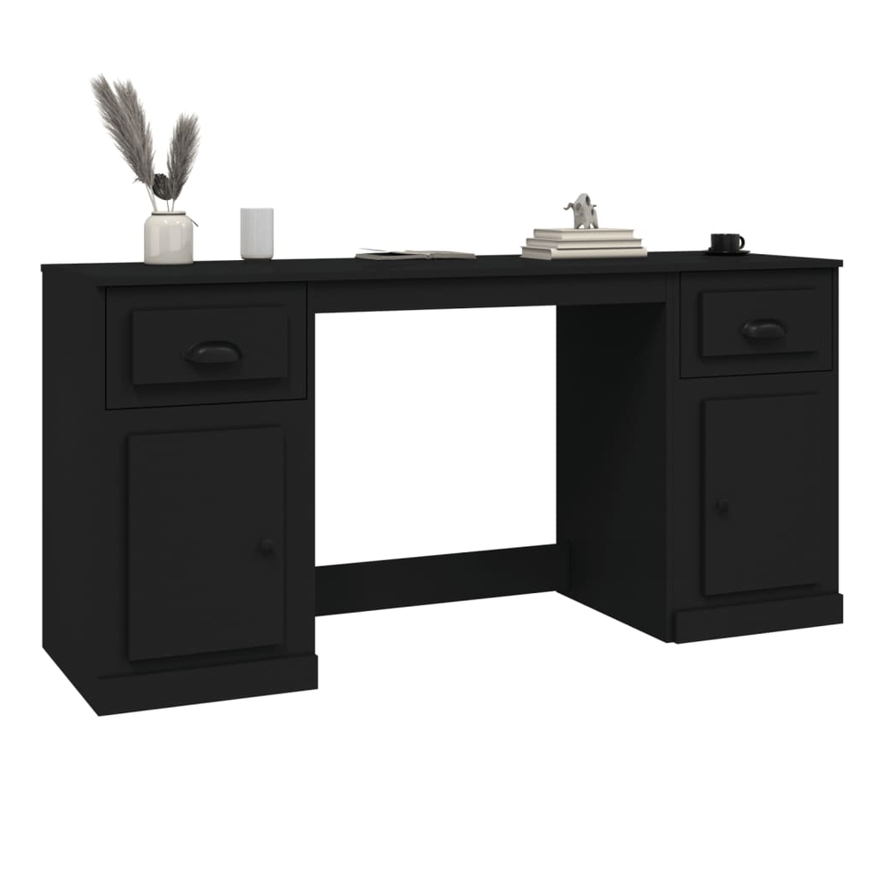 vidaXL Desk with Cabinet Black Engineered Wood V0671198236