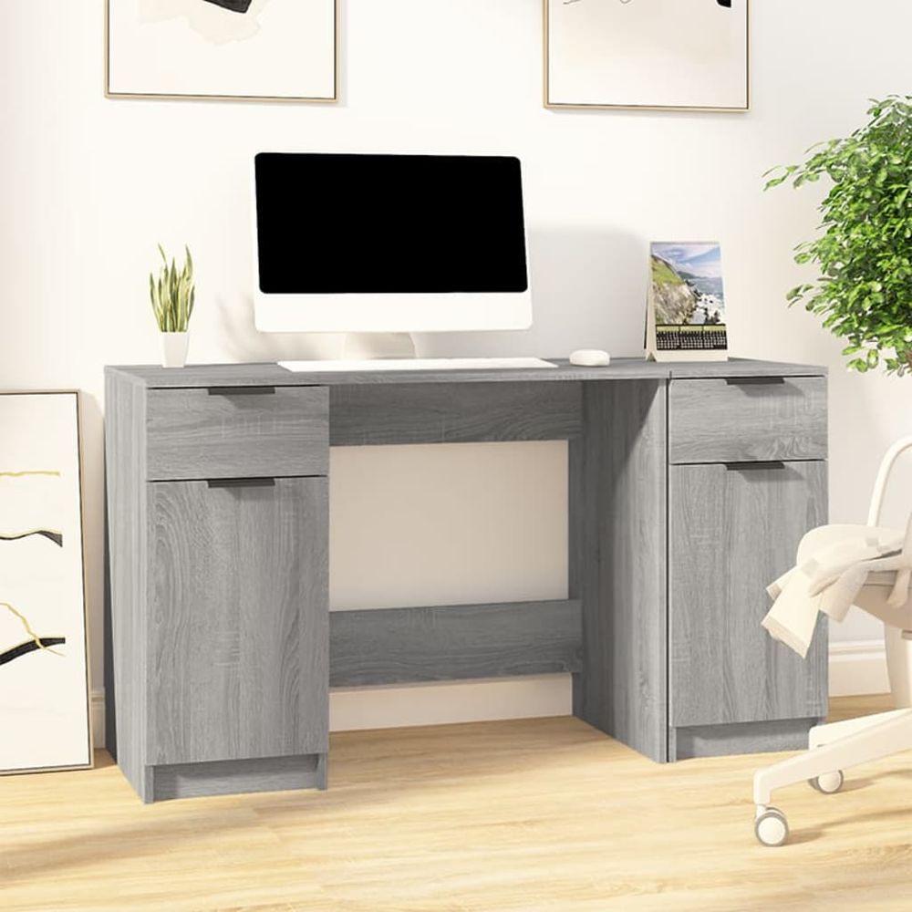 vidaXL Desk with Side Cabinet White Engineered Wood S0671070817