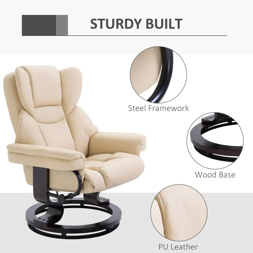 Padded PU Leather Manual Reclining Armchair Sofa Chair w/ Footstool Cream S0671097170