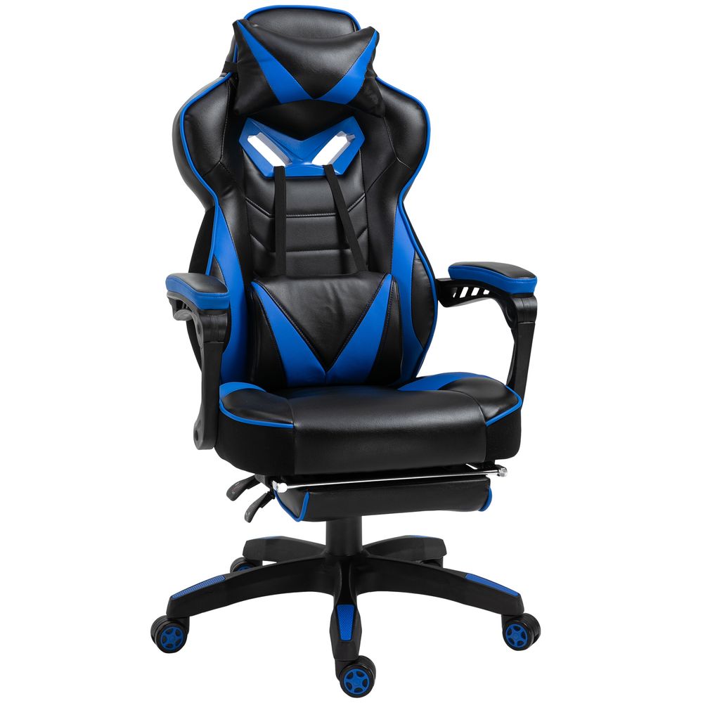 Gaming Chair Ergonomic Reclining w/ Manual Footrest Wheels Stylish Office Blue S0671097191