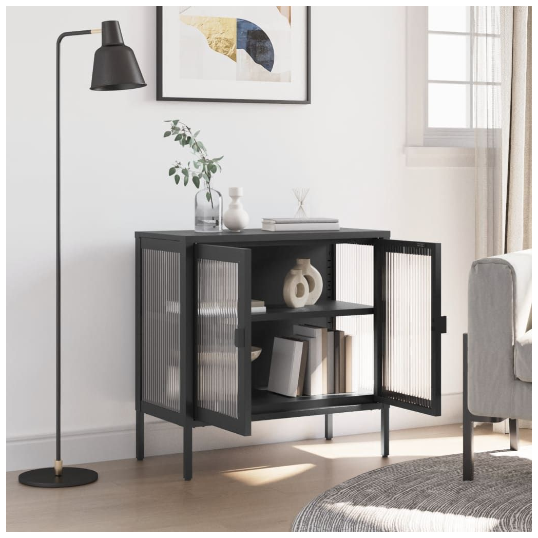 Sideboard Black 70x35x70 cm Glass and Steel S0671216379