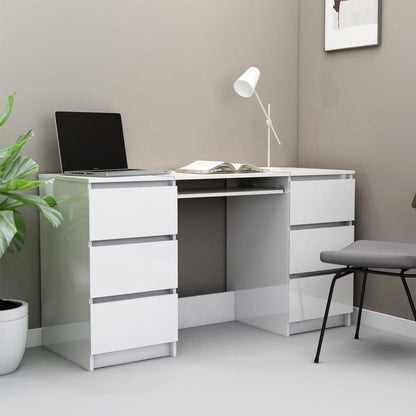 vidaXL Writing Desk High Gloss White 140x50x77 cm Engineered Wood V0671187005