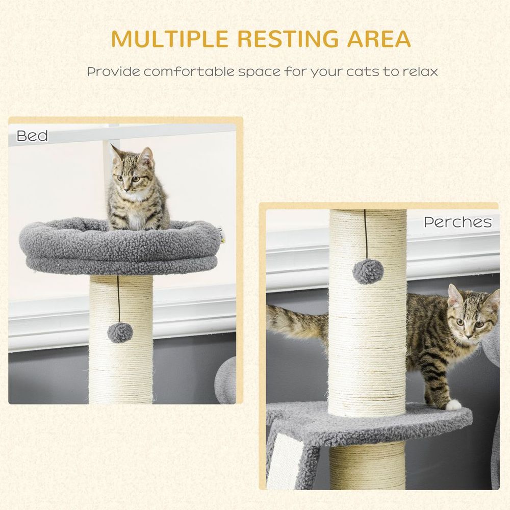 Cat Tree Tower for Indoor Cats w/ Scratching Posts, Pad, Dark Grey, Toy Ball S0671347304