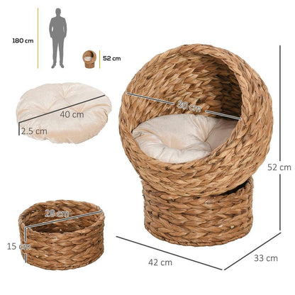 Wicker Cat House, Raised Cat Bed with Cylindrical Base, 42 x 33 x 52cm S0671148931