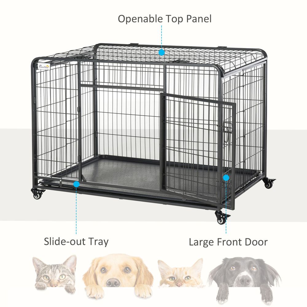 81x125cm Metal Dog Cage Kennel Locking Door & Wheels Extra Large Pets Pawhut S0671081088