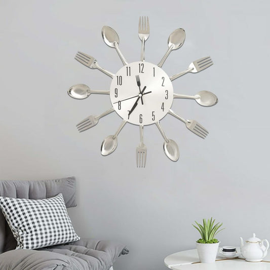 vidaXL Wall Clock with Spoon and Fork Design Silver 31 cm Aluminium S0671173794