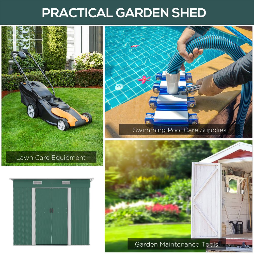 7 x 4ft Outdoor Garden Metal Storage Shed, Green S0671071950